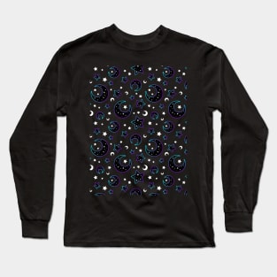 Mystical bright neon pattern with moon and stars Long Sleeve T-Shirt